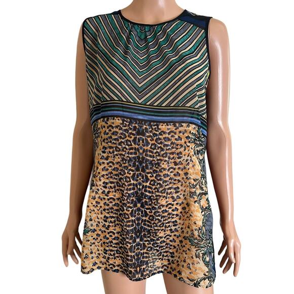 Cabi Buchanan mixed print top blouse tank black lightweight keyhole back SZ LG - Picture 2 of 8